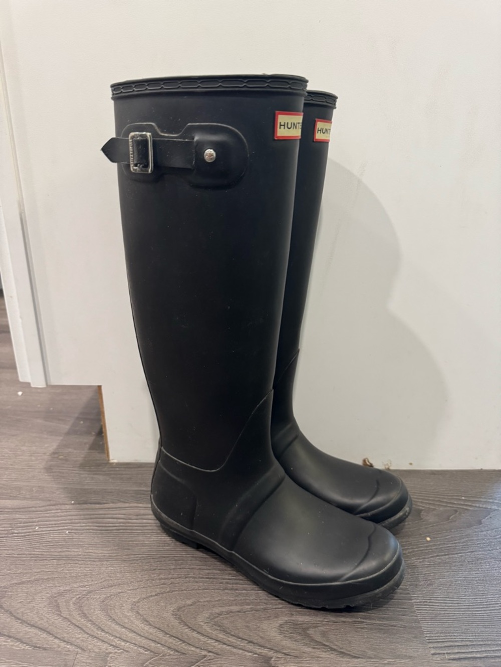 Hunter Matte Black Knee-High Rain Boots with Logo